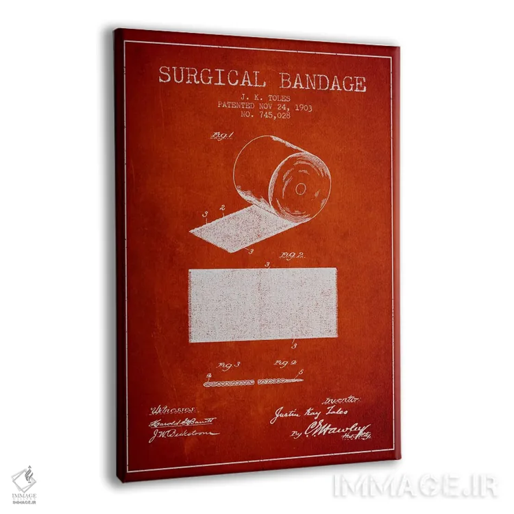 تابلو نقشهٔ ثبت اختراع بانداژ جراحی (قرمز) اثر پیکسل کهنه (استودیو/نام هنری) - نمای پرسپکتیو محصول