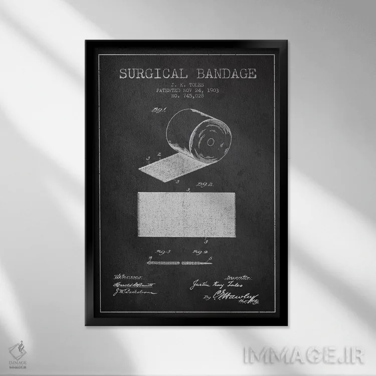 تابلو نقشهٔ ثبت اختراع بانداژ جراحی (زغالی) اثر پیکسل کهنه (استودیو/نام هنری) - نمای قابدار مشکی