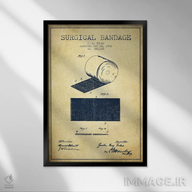 تابلو نقشهٔ ثبت اختراع بانداژ جراحی (قدیمی) اثر پیکسل کهنه (استودیو/نام هنری) - نمای قابدار مشکی