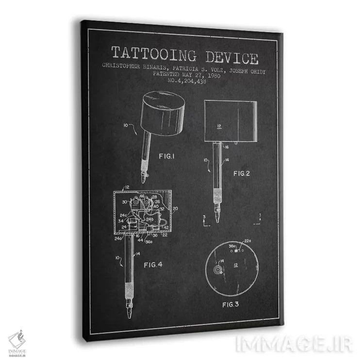 تابلو نقشهٔ ثبت اختراع دستگاه تاتو (زغالی) اثر پیکسل کهنه (استودیو/نام هنری) - نمای پرسپکتیو محصول