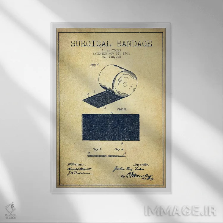 تابلو نقشهٔ ثبت اختراع بانداژ جراحی (قدیمی) اثر پیکسل کهنه (استودیو/نام هنری) - نمای قابدار سفید