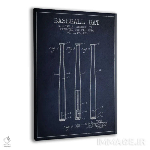 تابلو نقشهٔ ثبت اختراع چوب بیسبال (آبی نفتی) اثر پیکسل کهنه (استودیو/نام هنری) - نمای پرسپکتیو محصول