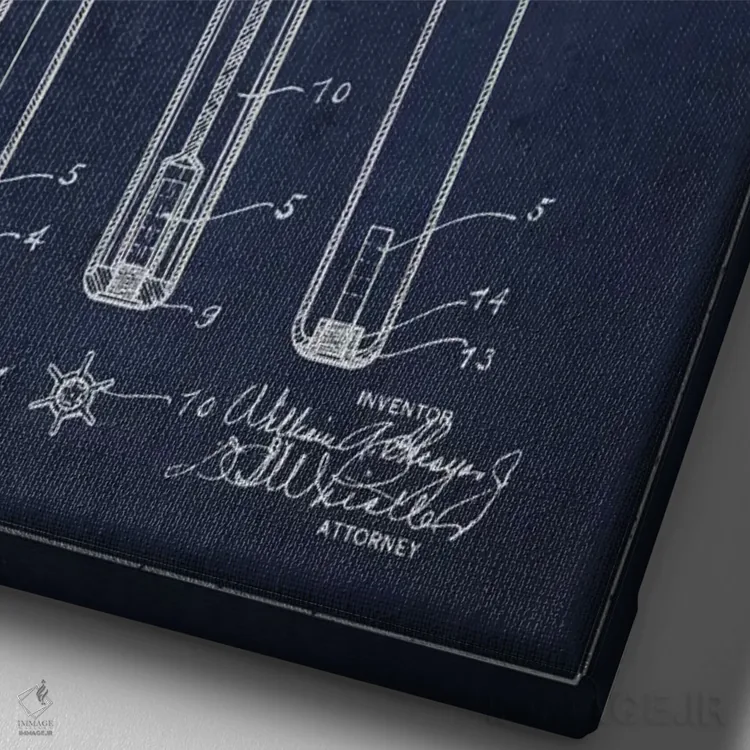 تابلو نقشهٔ ثبت اختراع چوب بیسبال (آبی نفتی) اثر پیکسل کهنه (استودیو/نام هنری) - نمای نزدیک بافت بوم