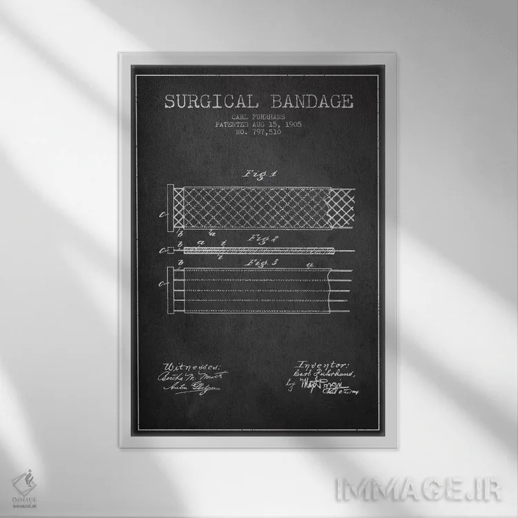 تابلو نقشهٔ ثبت اختراع بانداژ جراحی ۲ (زغالی) اثر پیکسل کهنه (استودیو/نام هنری) - نمای قابدار سفید