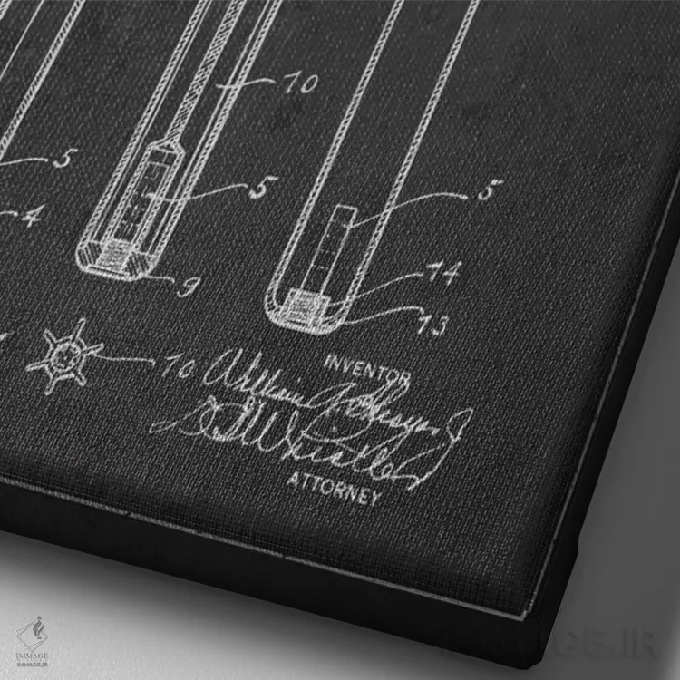 تابلو نقشهٔ ثبت اختراع چوب بیسبال (زغالی) اثر پیکسل کهنه (استودیو/نام هنری) - نمای نزدیک بافت بوم