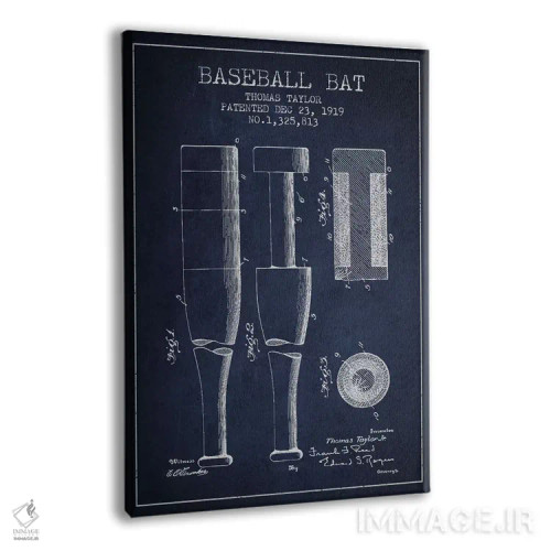 تابلو نقشهٔ ثبت اختراع چوب بیسبال (آبی نفتی) اثر پیکسل کهنه (استودیو/نام هنری) - نمای پرسپکتیو محصول