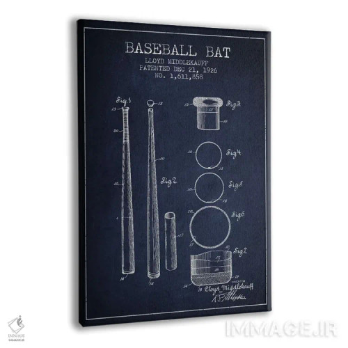 تابلو نقشهٔ ثبت اختراع چوب بیسبال (آبی نفتی) اثر پیکسل کهنه (استودیو/نام هنری) - نمای پرسپکتیو محصول