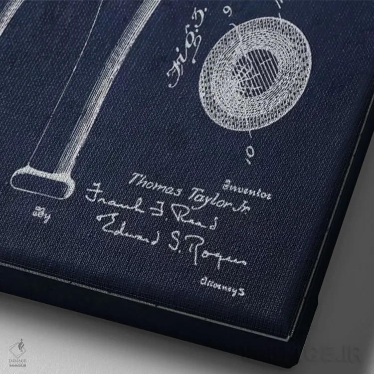 تابلو نقشهٔ ثبت اختراع چوب بیسبال (آبی نفتی) اثر پیکسل کهنه (استودیو/نام هنری) - نمای نزدیک بافت بوم