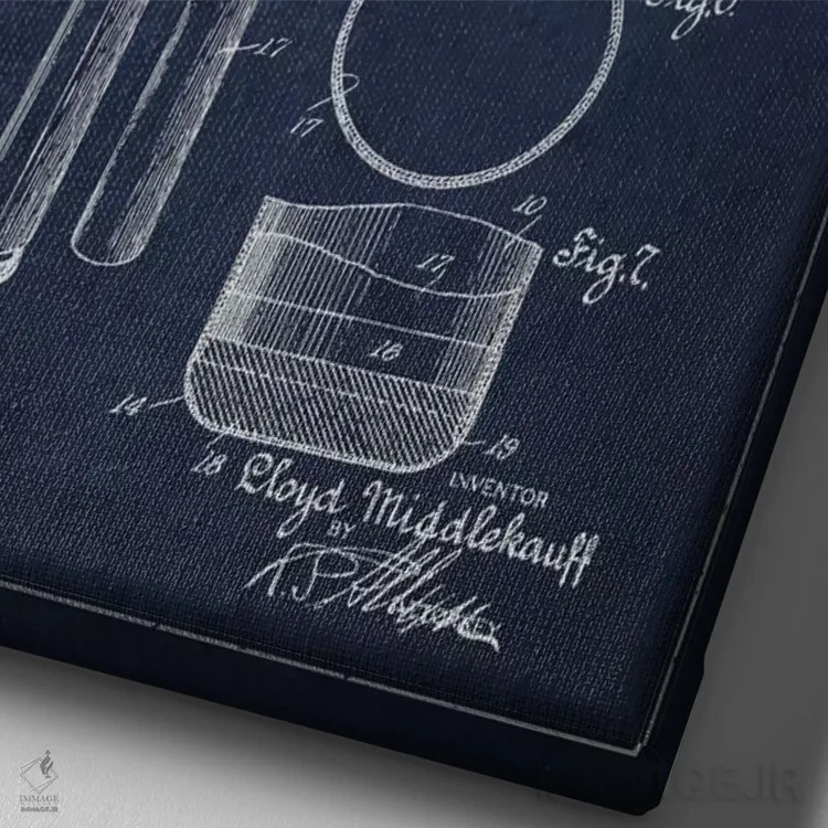 تابلو نقشهٔ ثبت اختراع چوب بیسبال (آبی نفتی) اثر پیکسل کهنه (استودیو/نام هنری) - نمای نزدیک بافت بوم