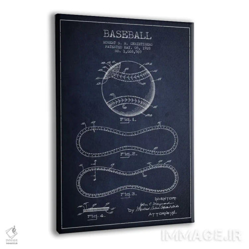 تابلو نقشهٔ ثبت اختراع توپ بیسبال (آبی نفتی) اثر پیکسل کهنه (استودیو/نام هنری) - نمای پرسپکتیو محصول