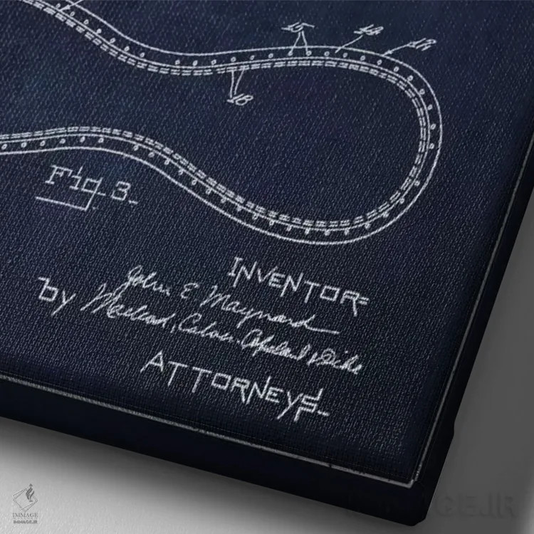 تابلو نقشهٔ ثبت اختراع توپ بیسبال (آبی نفتی) اثر پیکسل کهنه (استودیو/نام هنری) - نمای نزدیک بافت بوم