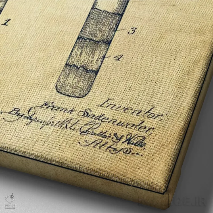 تابلو نقشهٔ ثبت اختراع چوب بیسبال قدیمی اثر پیکسل کهنه (استودیو/نام هنری) - نمای نزدیک بافت بوم