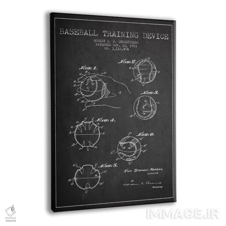 تابلو نقشهٔ ثبت اختراع ابزار بیسبال (زغالسنگی) اثر پیکسل کهنه (استودیو/نام هنری) - نمای پرسپکتیو محصول