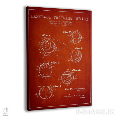 تابلو نقشهٔ ثبت اختراع ابزار بیسبال (قرمز) اثر پیکسل کهنه (استودیو/نام هنری) - نمای پرسپکتیو محصول