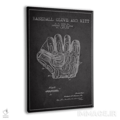 تابلو نقشهٔ ثبت اختراع دستکش بیسبال (زغالسنگی) اثر پیکسل کهنه (استودیو/نام هنری) - نمای پرسپکتیو محصول