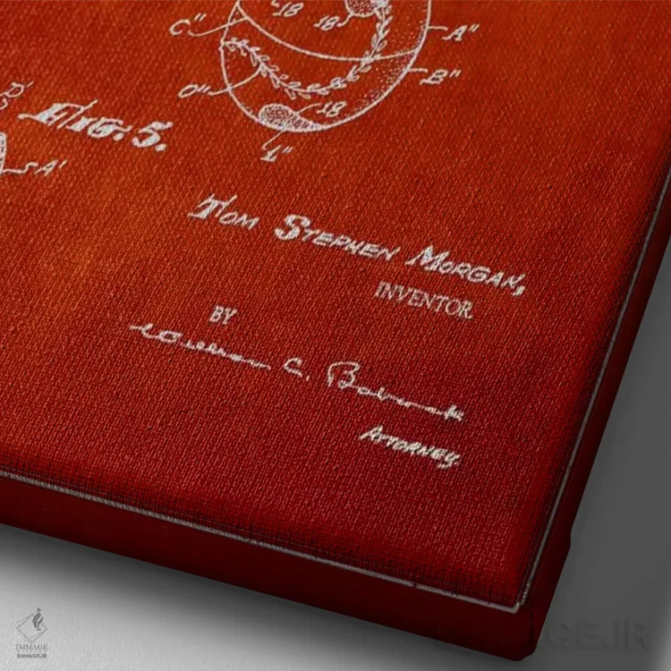 تابلو نقشهٔ ثبت اختراع ابزار بیسبال (قرمز) اثر پیکسل کهنه (استودیو/نام هنری) - نمای نزدیک بافت بوم