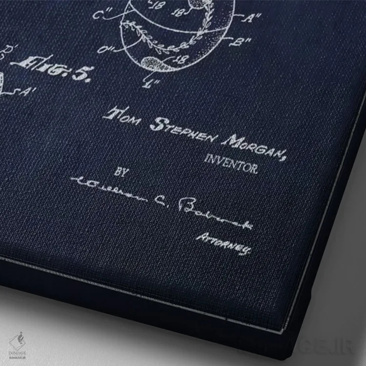 تابلو نقشهٔ ثبت اختراع ابزار بیسبال (آبی سرمهای) اثر پیکسل کهنه (استودیو/نام هنری) - نمای نزدیک بافت بوم