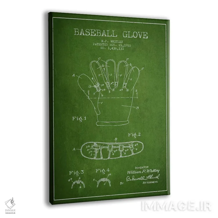 تابلو نقشهٔ ثبت اختراع دستکش بیسبال (سبز) اثر پیکسل کهنه (استودیو/نام هنری) - نمای پرسپکتیو محصول