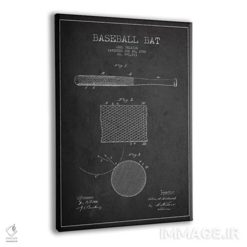 تابلو نقشهٔ ثبت اختراع چوب بیسبال (زغالسنگی) اثر پیکسل کهنه (استودیو/نام هنری) - نمای پرسپکتیو محصول