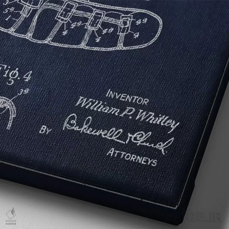 تابلو نقشهٔ ثبت اختراع دستکش بیسبال (آبی سرمهای) اثر پیکسل کهنه (استودیو/نام هنری) - نمای نزدیک بافت بوم