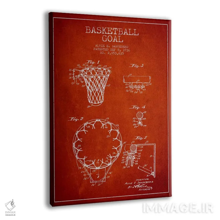 تابلو نقشهٔ ثبت اختراع حلقه بسکتبال (قرمز) اثر پیکسل کهنه (استودیو/نام هنری) - نمای پرسپکتیو محصول