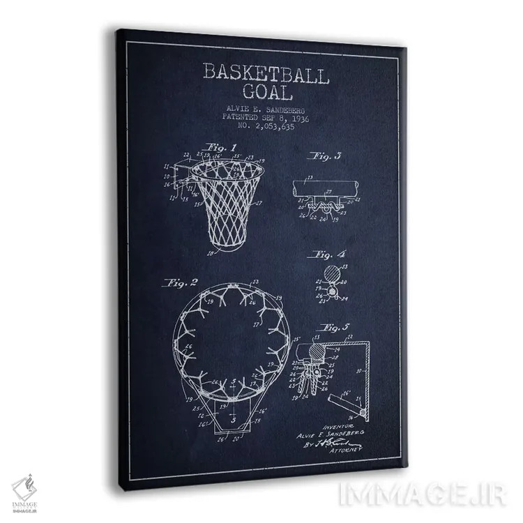 تابلو نقشهٔ ثبت اختراع حلقه بسکتبال (آبی سرمهای) اثر پیکسل کهنه (استودیو/نام هنری) - نمای پرسپکتیو محصول