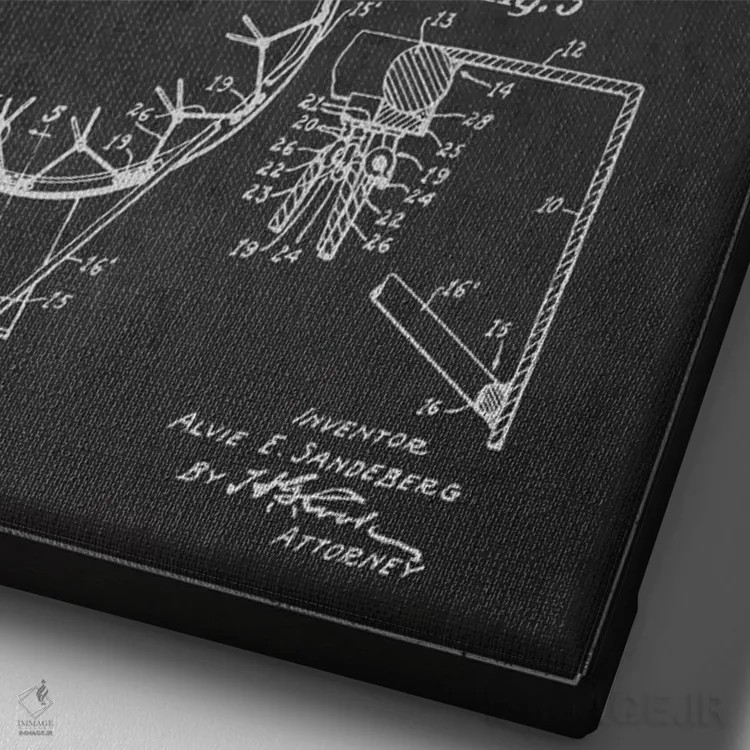 تابلو نقشهٔ ثبت اختراع حلقه بسکتبال (زغالسنگی) اثر پیکسل کهنه (استودیو/نام هنری) - نمای نزدیک بافت بوم