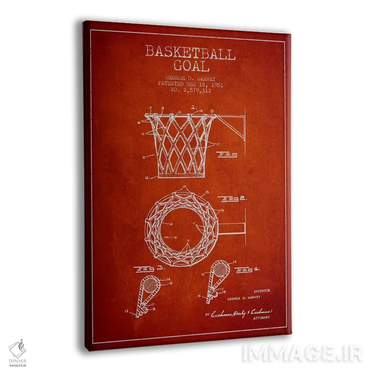 تابلو نقشهٔ ثبت اختراع حلقه بسکتبال (قرمز) اثر پیکسل کهنه (استودیو/نام هنری) - نمای پرسپکتیو محصول