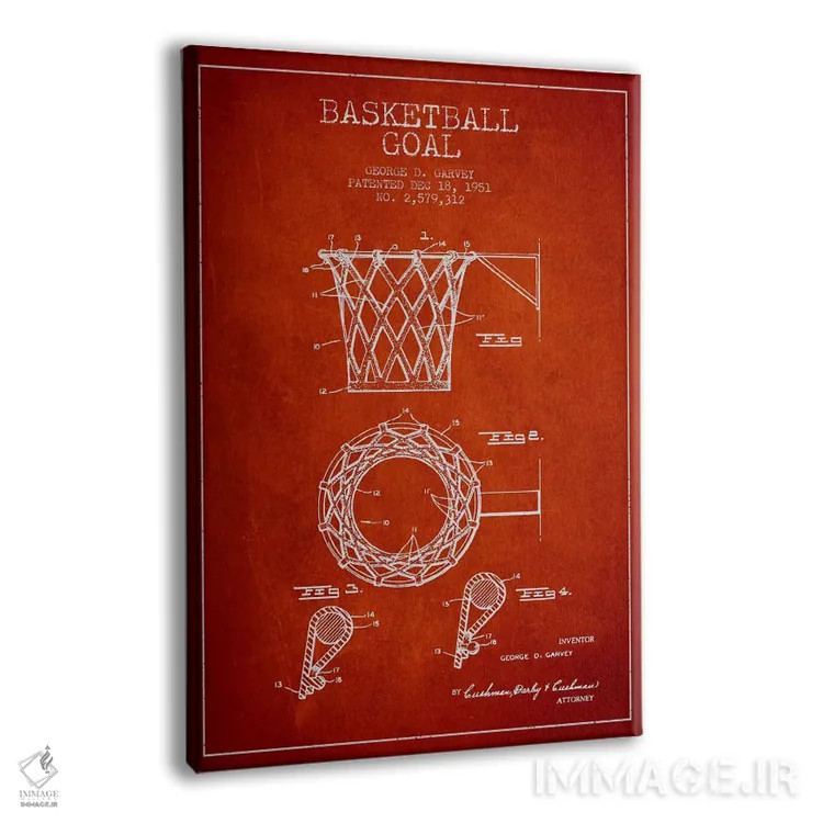 تابلو نقشهٔ ثبت اختراع حلقه بسکتبال (قرمز) اثر پیکسل کهنه (استودیو/نام هنری) - نمای پرسپکتیو محصول