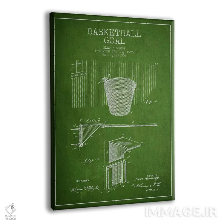 تابلو نقشهٔ ثبت اختراع حلقه بسکتبال (سبز) اثر پیکسل کهنه (استودیو/نام هنری) - نمای پرسپکتیو محصول