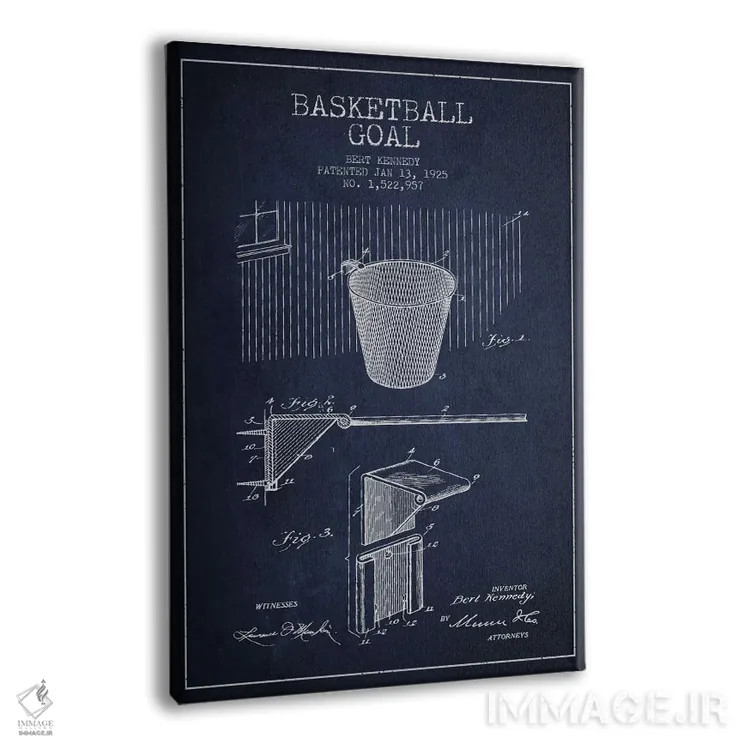 تابلو نقشهٔ ثبت اختراع حلقه بسکتبال (آبی سرمهای) اثر پیکسل کهنه (استودیو/نام هنری) - نمای پرسپکتیو محصول