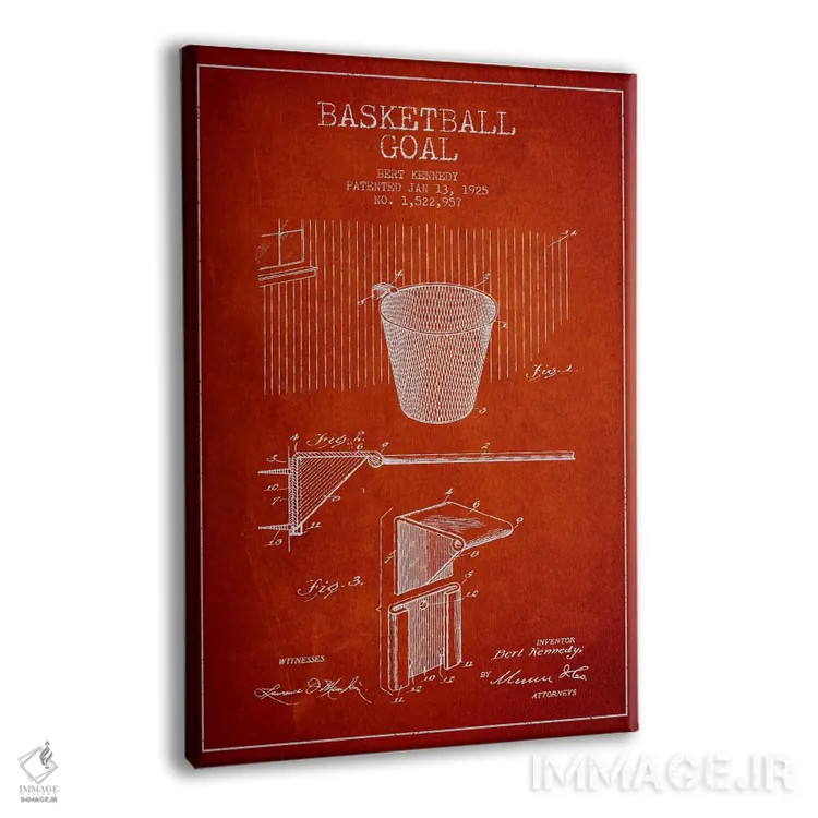 تابلو نقشهٔ ثبت اختراع حلقه بسکتبال (قرمز) اثر پیکسل کهنه (استودیو/نام هنری) - نمای پرسپکتیو محصول