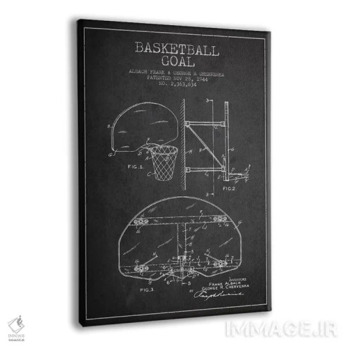 تابلو نقشهٔ ثبت اختراع حلقه بسکتبال (اثر F. Albach و G.R. Chervenka) (زغالسنگی) اثر پیکسل کهنه (استودیو/نام هنری) - نمای پرسپکتیو محصول