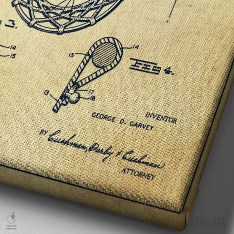 تابلو نقشهٔ ثبت اختراع حلقه بسکتبال قدیمی اثر پیکسل کهنه (استودیو/نام هنری) - نمای نزدیک بافت بوم