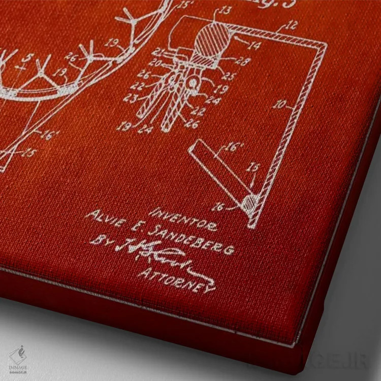 تابلو نقشهٔ ثبت اختراع حلقه بسکتبال (قرمز) اثر پیکسل کهنه (استودیو/نام هنری) - نمای نزدیک بافت بوم