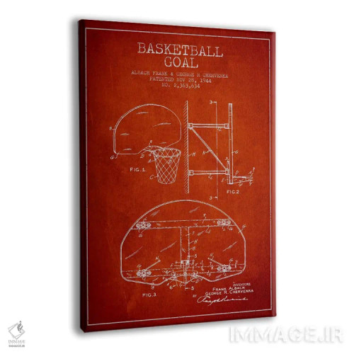 تابلو نقشهٔ ثبت اختراع حلقه بسکتبال (اثر F. Albach و G.R. Chervenka) (قرمز) اثر پیکسل کهنه (استودیو/نام هنری) - نمای پرسپکتیو محصول