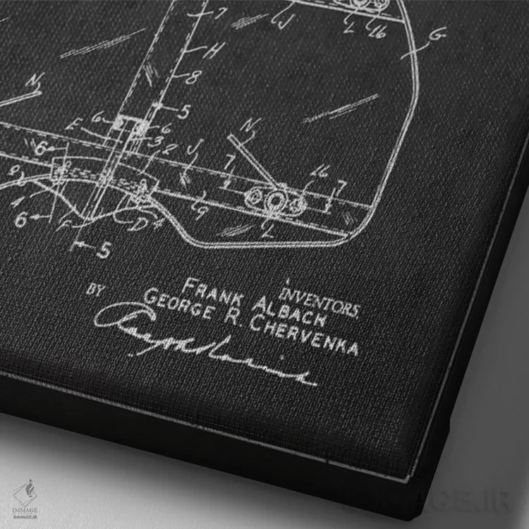 تابلو نقشهٔ ثبت اختراع حلقه بسکتبال (اثر F. Albach و G.R. Chervenka) (زغالسنگی) اثر پیکسل کهنه (استودیو/نام هنری) - نمای نزدیک بافت بوم