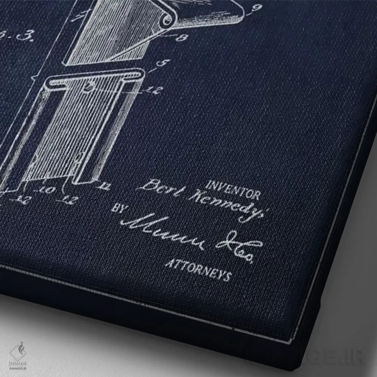 تابلو نقشهٔ ثبت اختراع حلقه بسکتبال (آبی سرمهای) اثر پیکسل کهنه (استودیو/نام هنری) - نمای نزدیک بافت بوم