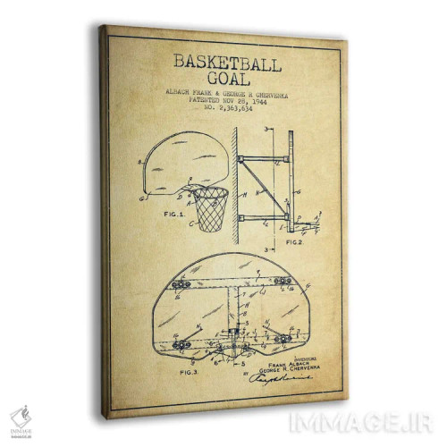 تابلو نقشهٔ ثبت اختراع حلقه بسکتبال (اثر F. Albach و G.R. Chervenka) (قدیمی) اثر پیکسل کهنه (استودیو/نام هنری) - نمای پرسپکتیو محصول
