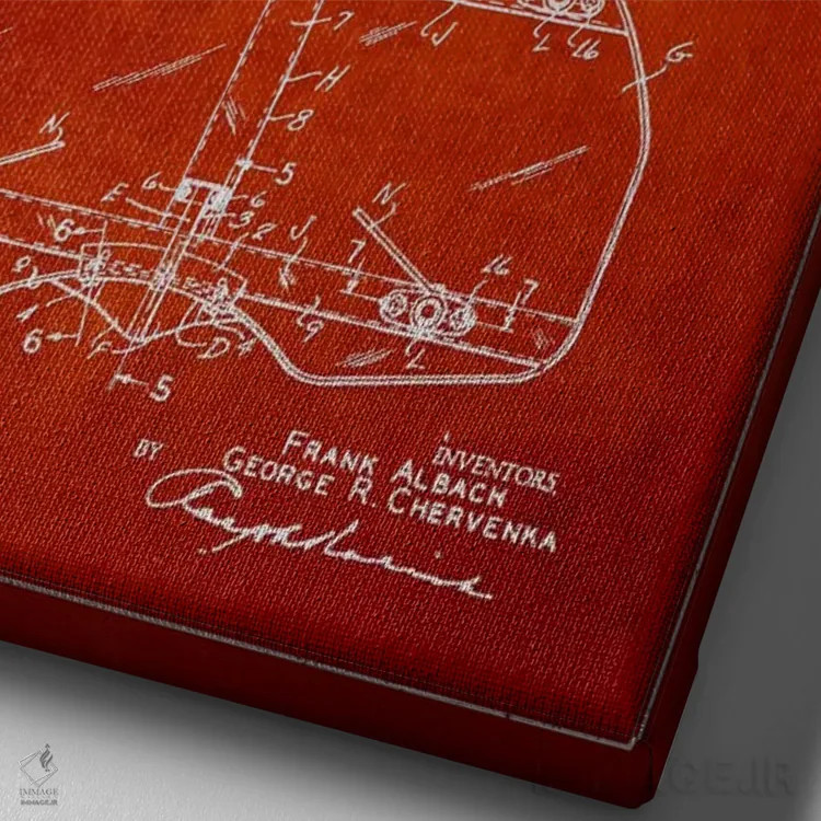 تابلو نقشهٔ ثبت اختراع حلقه بسکتبال (اثر F. Albach و G.R. Chervenka) (قرمز) اثر پیکسل کهنه (استودیو/نام هنری) - نمای نزدیک بافت بوم