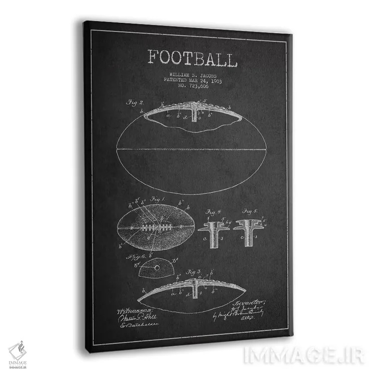 تابلو نقشهٔ ثبت اختراع توپ فوتبال (زغالسنگی) اثر پیکسل کهنه (استودیو/نام هنری) - نمای پرسپکتیو محصول