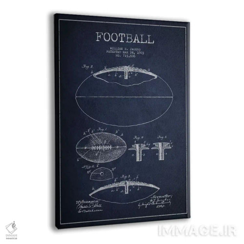 تابلو نقشهٔ ثبت اختراع توپ فوتبال (تمام آبی سرمهای) اثر پیکسل کهنه (استودیو/نام هنری) - نمای پرسپکتیو محصول