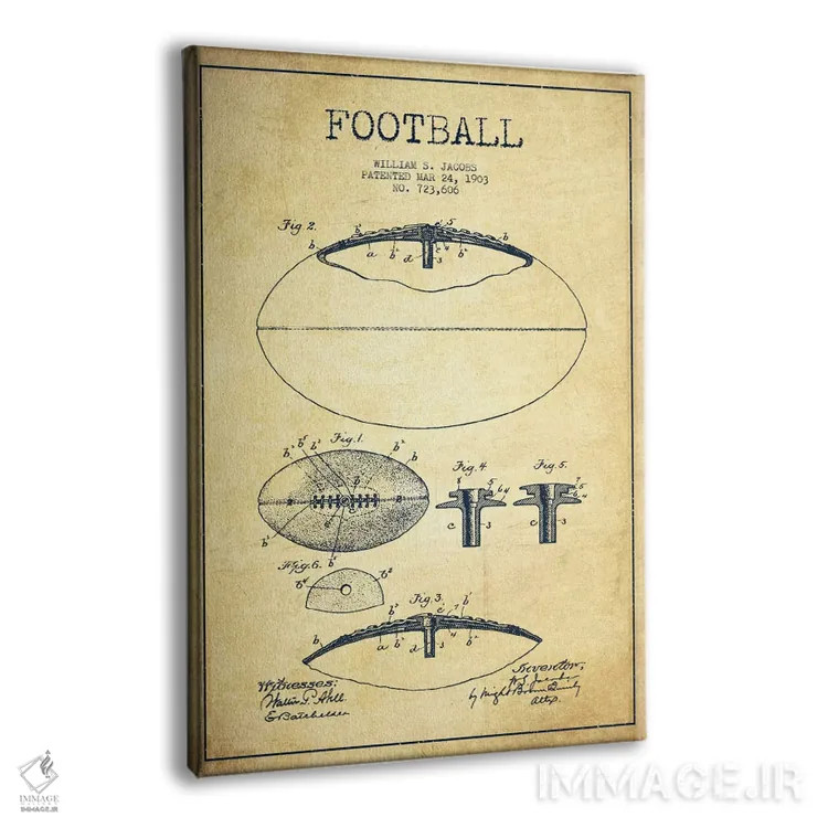 تابلو نقشهٔ ثبت اختراع توپ فوتبال قدیمی اثر پیکسل کهنه (استودیو/نام هنری) - نمای پرسپکتیو محصول