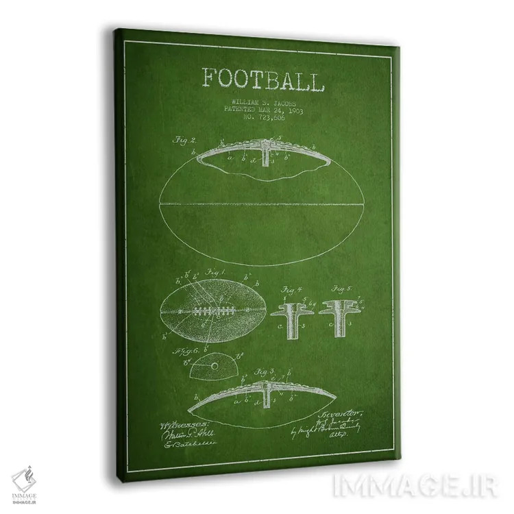 تابلو نقشهٔ ثبت اختراع توپ فوتبال (سبز) اثر پیکسل کهنه (استودیو/نام هنری) - نمای پرسپکتیو محصول