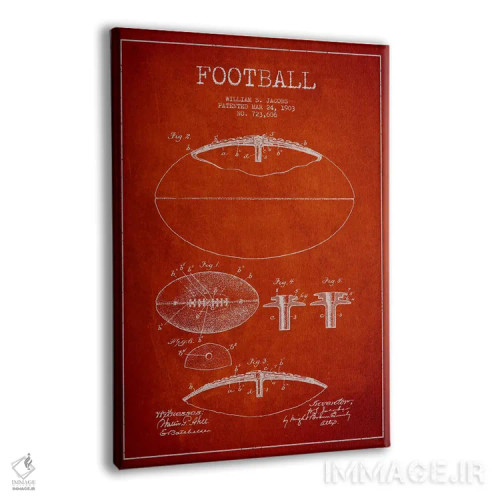 تابلو نقشهٔ ثبت اختراع توپ فوتبال (قرمز) اثر پیکسل کهنه (استودیو/نام هنری) - نمای پرسپکتیو محصول