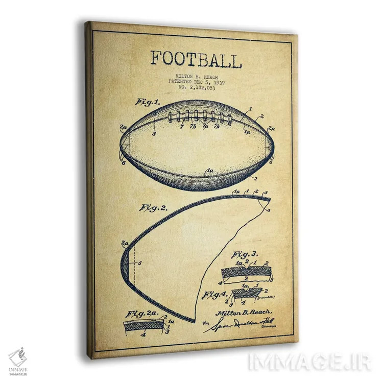 تابلو نقشهٔ ثبت اختراع توپ فوتبال قدیمی اثر پیکسل کهنه (استودیو/نام هنری) - نمای پرسپکتیو محصول