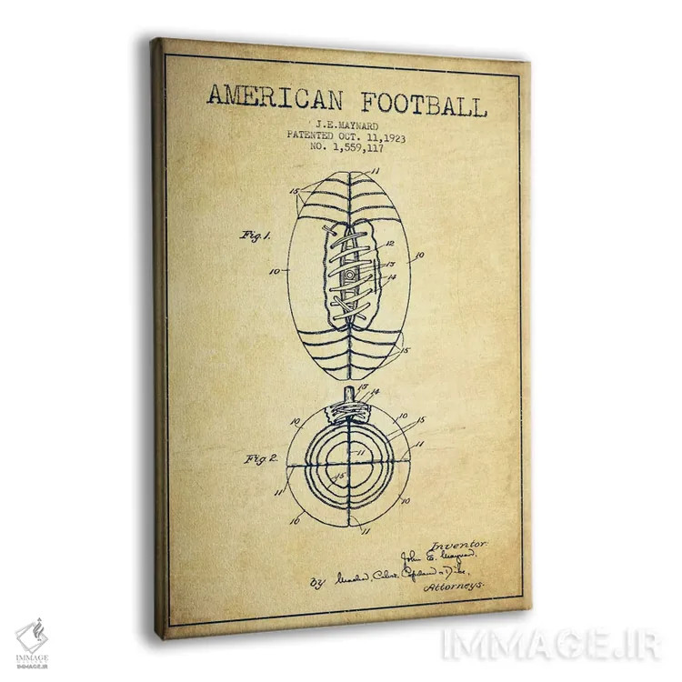 تابلو نقشهٔ ثبت اختراع توپ فوتبال قدیمی اثر پیکسل کهنه (استودیو/نام هنری) - نمای پرسپکتیو محصول