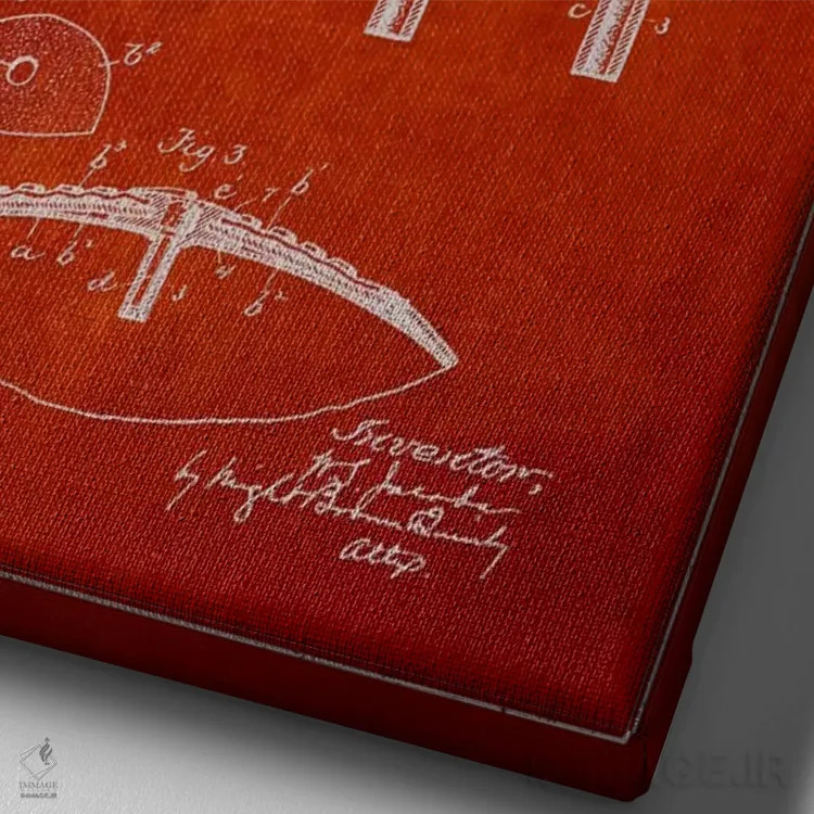 تابلو نقشهٔ ثبت اختراع توپ فوتبال (قرمز) اثر پیکسل کهنه (استودیو/نام هنری) - نمای نزدیک بافت بوم