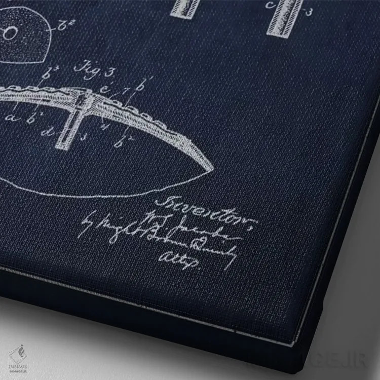 تابلو نقشهٔ ثبت اختراع توپ فوتبال (تمام آبی سرمهای) اثر پیکسل کهنه (استودیو/نام هنری) - نمای نزدیک بافت بوم