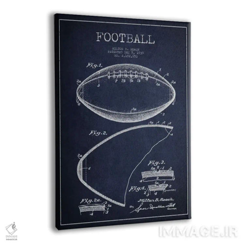 تابلو نقشهٔ ثبت اختراع توپ فوتبال (آبی سرمهای) اثر پیکسل کهنه (استودیو/نام هنری) - نمای پرسپکتیو محصول